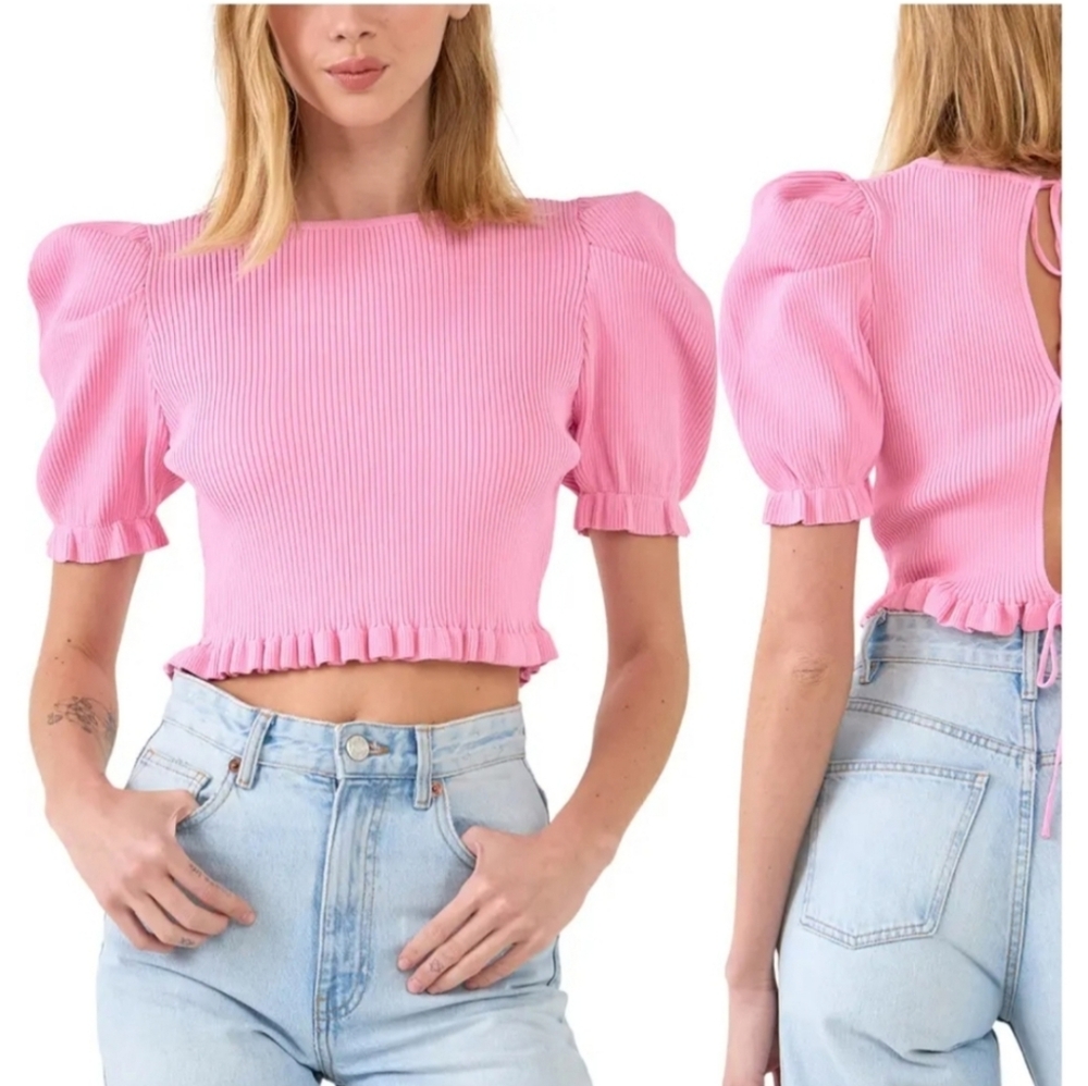 Bundle: Endless Rose Ribbed Pink Knit Top. Miss Love Ribbed Blk Sleeveless Small